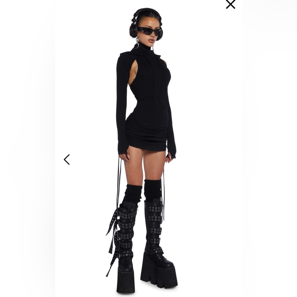 Darker Wavs Compression Ruched Mini Dress in Black.